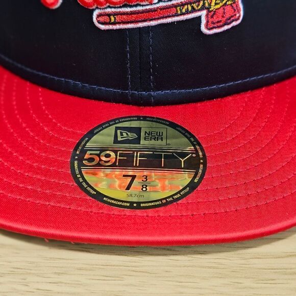 Atlanta Braves New Era 150th Anniversary Hat 59FIFTY Satin Navy Blue Red Limited